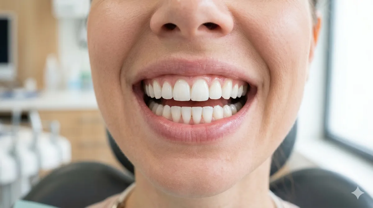 Medic stomatolog prezentând model dentar și radiografie pentru planificare implantară